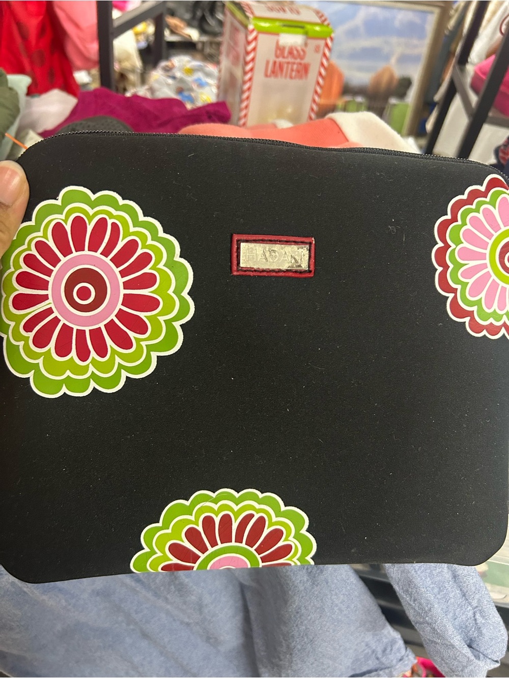 Black Floral Neoprene Tablet Sleeve with Pink & Green Accents